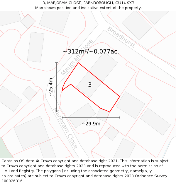 3, MARJORAM CLOSE, FARNBOROUGH, GU14 9XB: Plot and title map