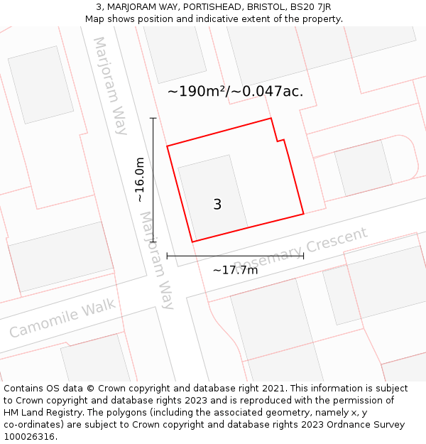 3, MARJORAM WAY, PORTISHEAD, BRISTOL, BS20 7JR: Plot and title map