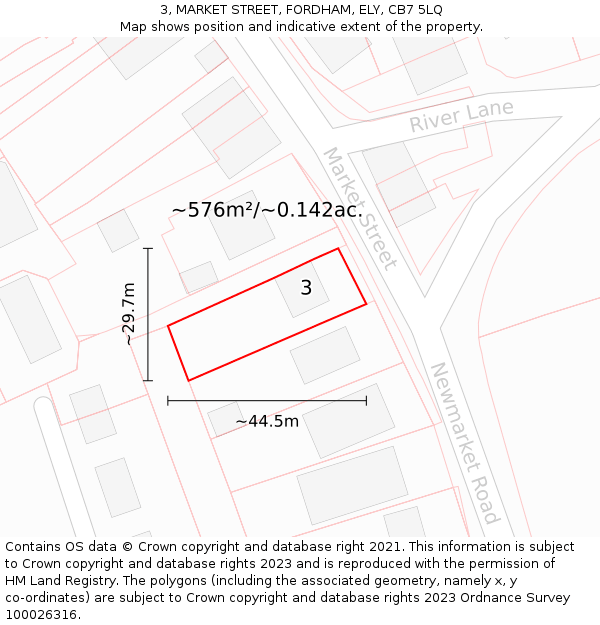 3, MARKET STREET, FORDHAM, ELY, CB7 5LQ: Plot and title map