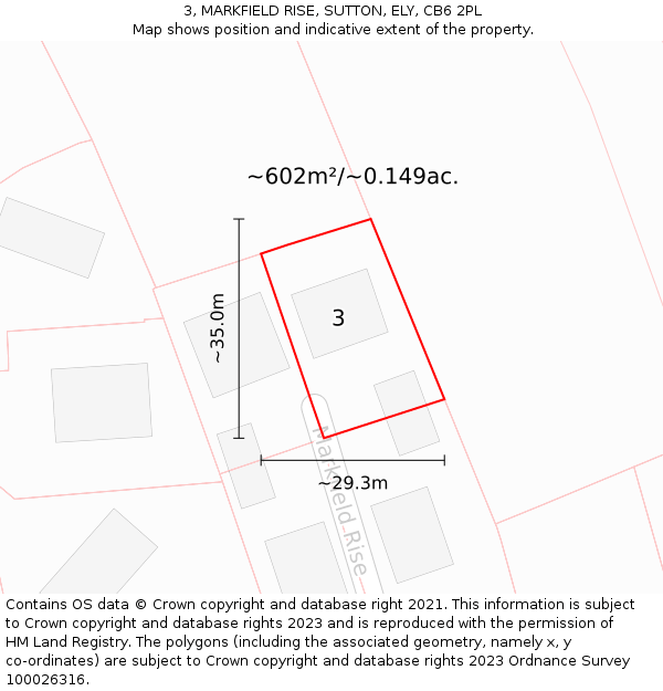 3, MARKFIELD RISE, SUTTON, ELY, CB6 2PL: Plot and title map
