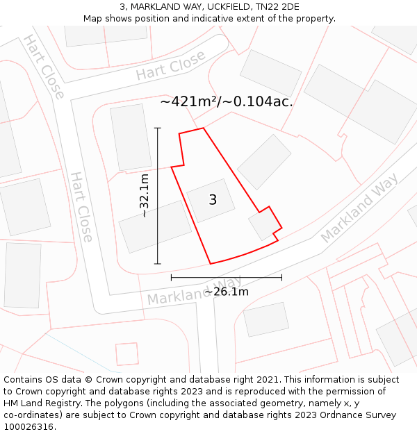3, MARKLAND WAY, UCKFIELD, TN22 2DE: Plot and title map
