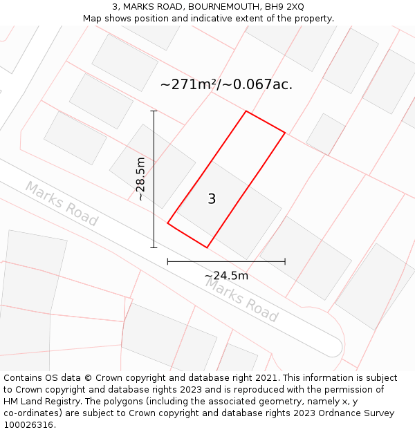 3, MARKS ROAD, BOURNEMOUTH, BH9 2XQ: Plot and title map