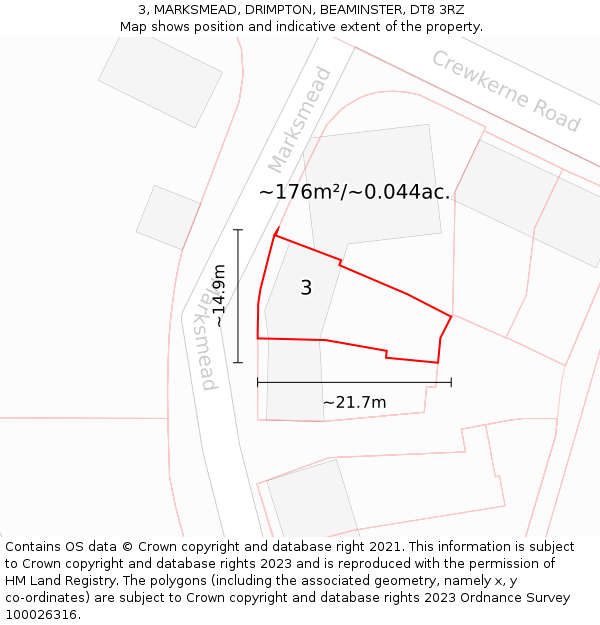 3, MARKSMEAD, DRIMPTON, BEAMINSTER, DT8 3RZ: Plot and title map