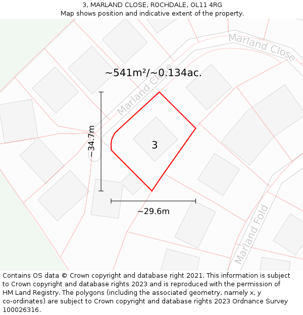 3, MARLAND CLOSE, ROCHDALE, OL11 4RG: Plot and title map
