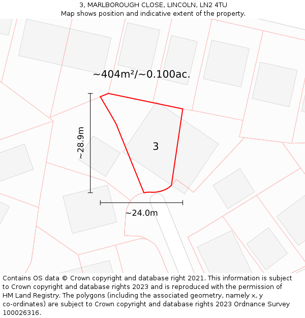 3, MARLBOROUGH CLOSE, LINCOLN, LN2 4TU: Plot and title map