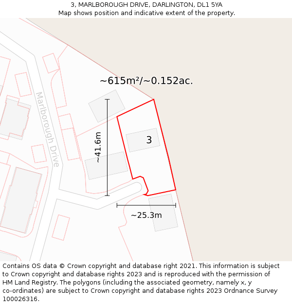3, MARLBOROUGH DRIVE, DARLINGTON, DL1 5YA: Plot and title map