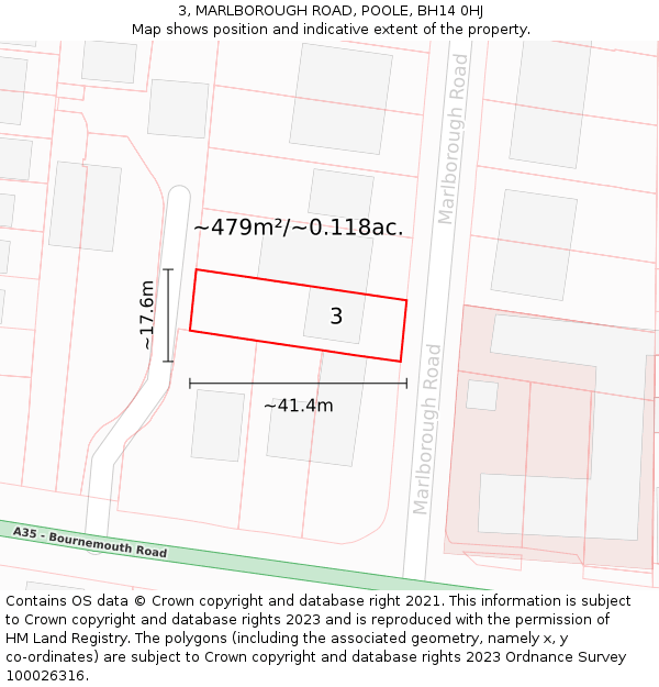 3, MARLBOROUGH ROAD, POOLE, BH14 0HJ: Plot and title map