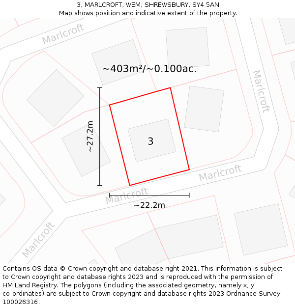 3, MARLCROFT, WEM, SHREWSBURY, SY4 5AN: Plot and title map