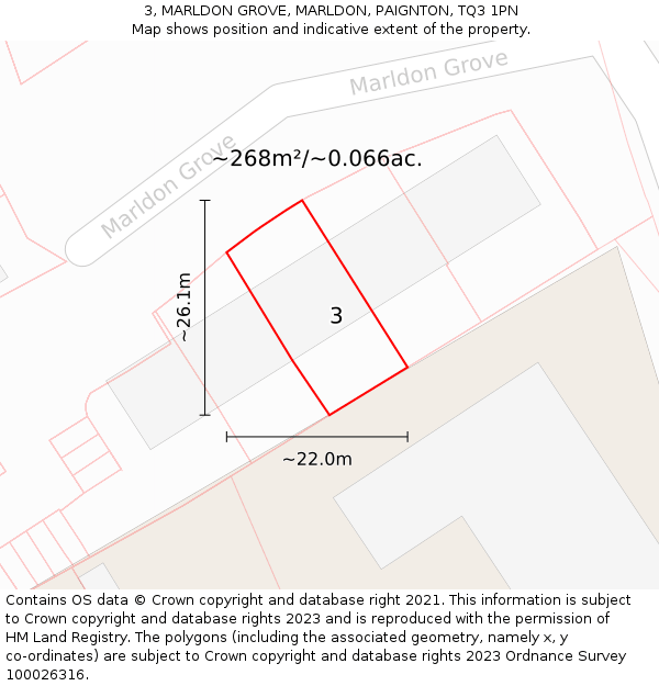 3, MARLDON GROVE, MARLDON, PAIGNTON, TQ3 1PN: Plot and title map