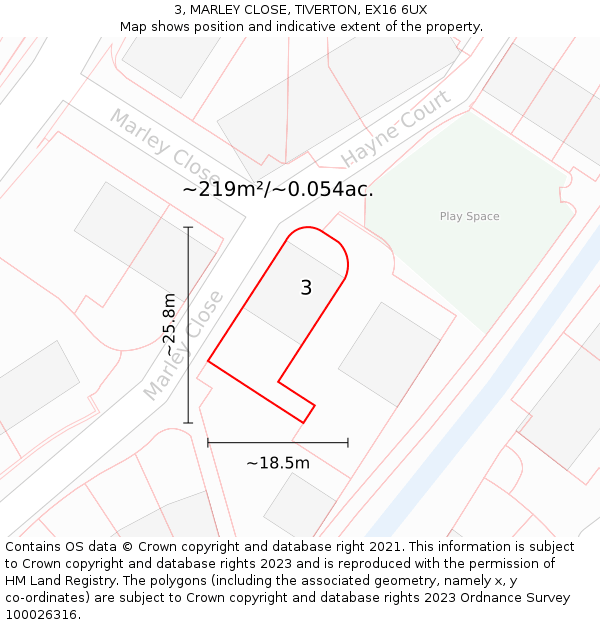 3, MARLEY CLOSE, TIVERTON, EX16 6UX: Plot and title map
