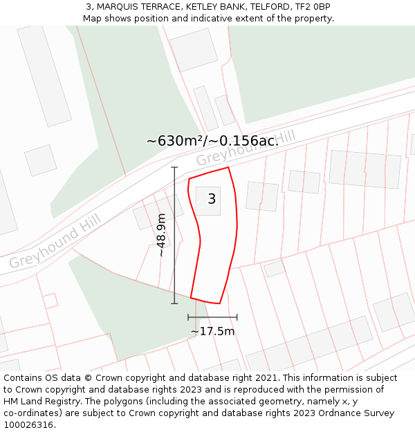 3, MARQUIS TERRACE, KETLEY BANK, TELFORD, TF2 0BP: Plot and title map