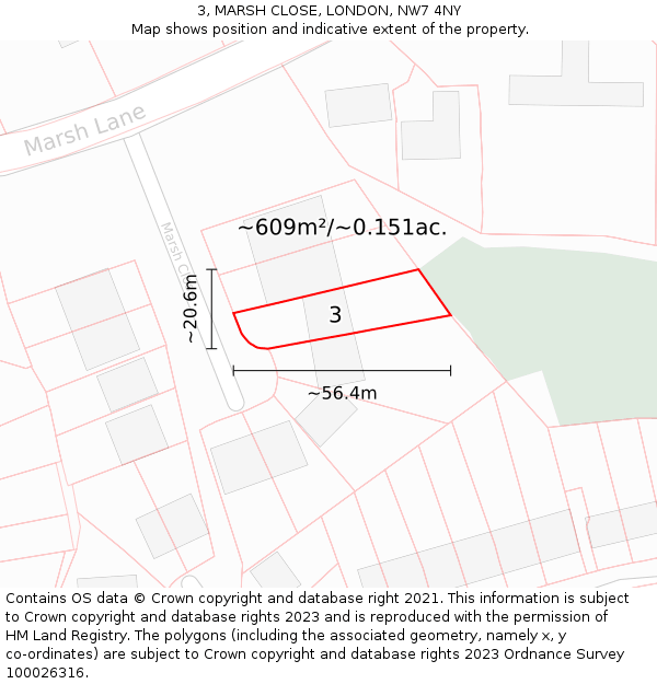 3, MARSH CLOSE, LONDON, NW7 4NY: Plot and title map