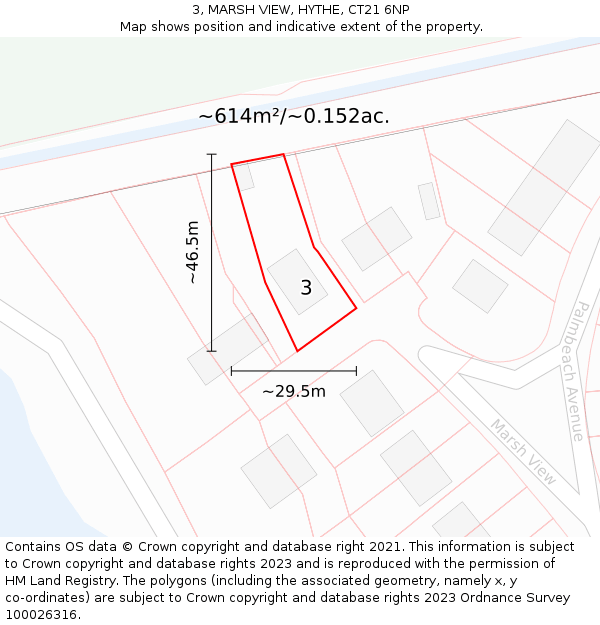 3, MARSH VIEW, HYTHE, CT21 6NP: Plot and title map