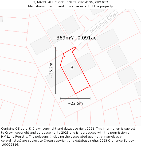 3, MARSHALL CLOSE, SOUTH CROYDON, CR2 9ED: Plot and title map