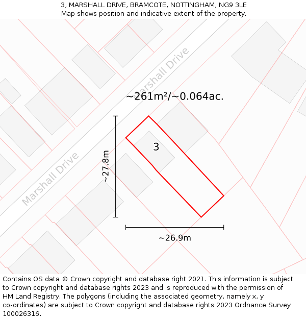 3, MARSHALL DRIVE, BRAMCOTE, NOTTINGHAM, NG9 3LE: Plot and title map