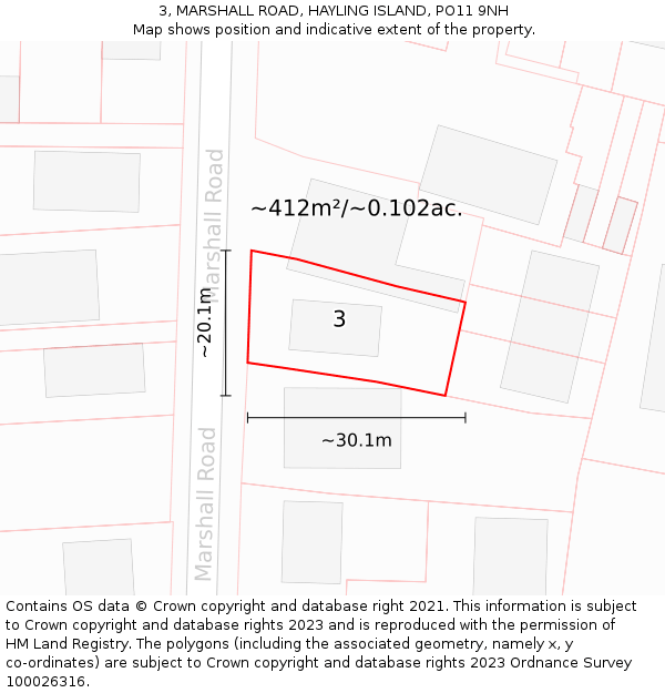 3, MARSHALL ROAD, HAYLING ISLAND, PO11 9NH: Plot and title map