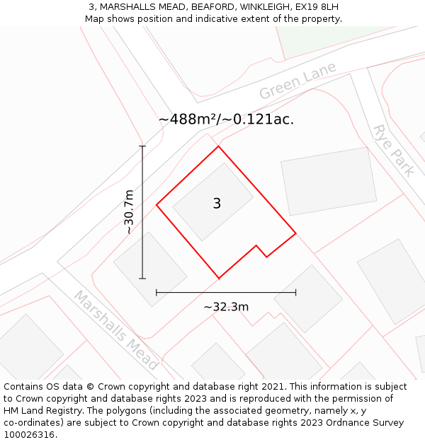 3, MARSHALLS MEAD, BEAFORD, WINKLEIGH, EX19 8LH: Plot and title map