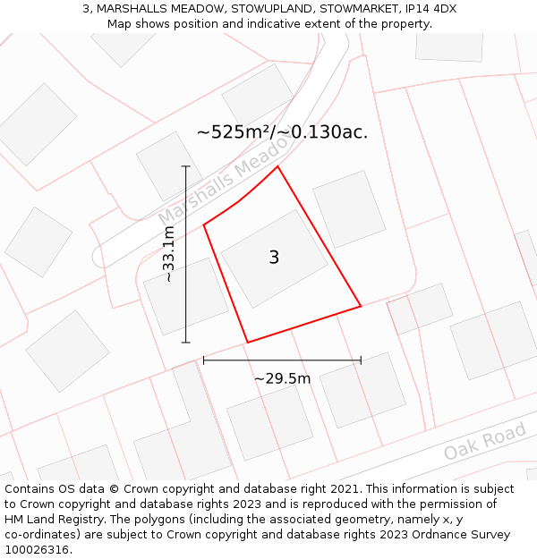 3, MARSHALLS MEADOW, STOWUPLAND, STOWMARKET, IP14 4DX: Plot and title map