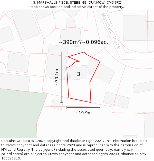 3, MARSHALLS PIECE, STEBBING, DUNMOW, CM6 3RZ: Plot and title map