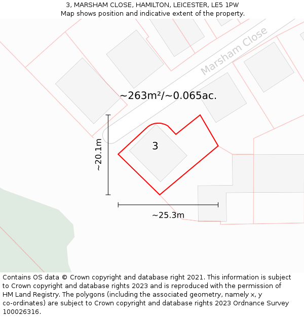 3, MARSHAM CLOSE, HAMILTON, LEICESTER, LE5 1PW: Plot and title map