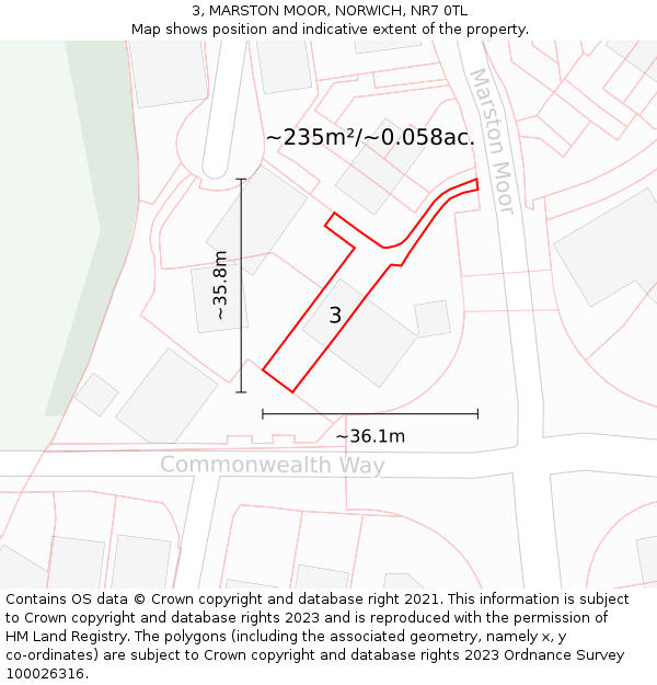 3, MARSTON MOOR, NORWICH, NR7 0TL: Plot and title map