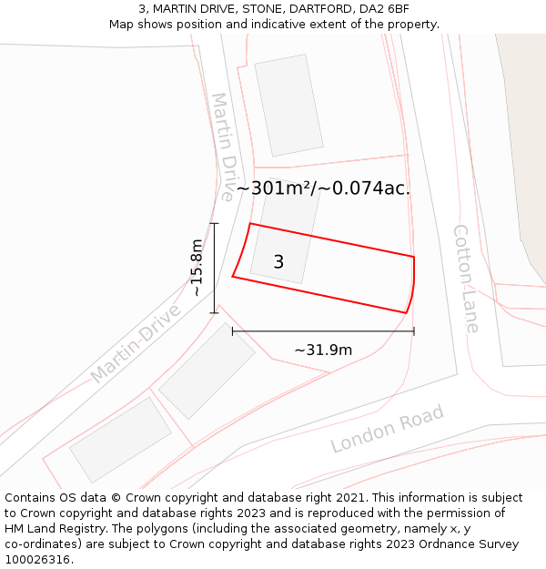 3, MARTIN DRIVE, STONE, DARTFORD, DA2 6BF: Plot and title map