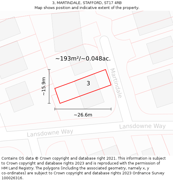 3, MARTINDALE, STAFFORD, ST17 4RB: Plot and title map