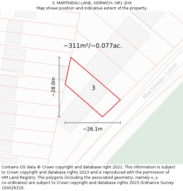 3, MARTINEAU LANE, NORWICH, NR1 2HX: Plot and title map