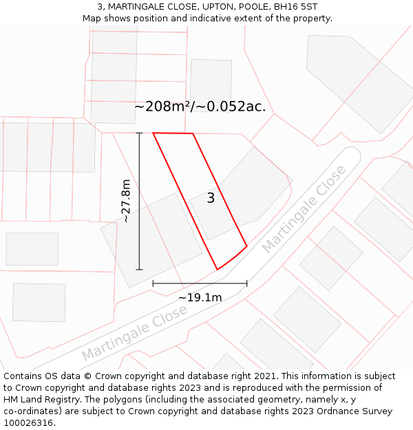 3, MARTINGALE CLOSE, UPTON, POOLE, BH16 5ST: Plot and title map