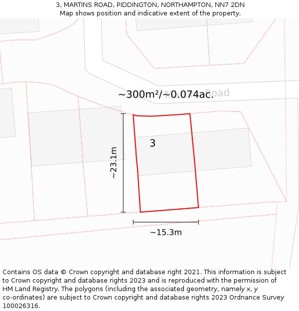 3, MARTINS ROAD, PIDDINGTON, NORTHAMPTON, NN7 2DN: Plot and title map
