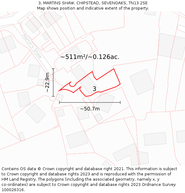 3, MARTINS SHAW, CHIPSTEAD, SEVENOAKS, TN13 2SE: Plot and title map