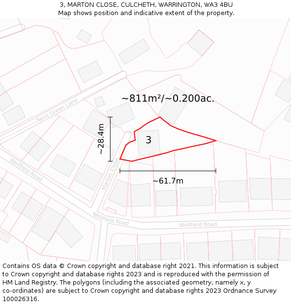 3, MARTON CLOSE, CULCHETH, WARRINGTON, WA3 4BU: Plot and title map