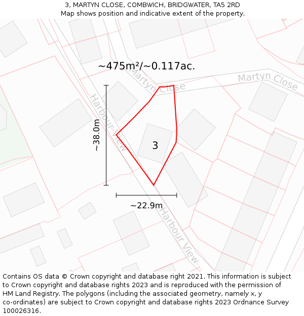 3, MARTYN CLOSE, COMBWICH, BRIDGWATER, TA5 2RD: Plot and title map