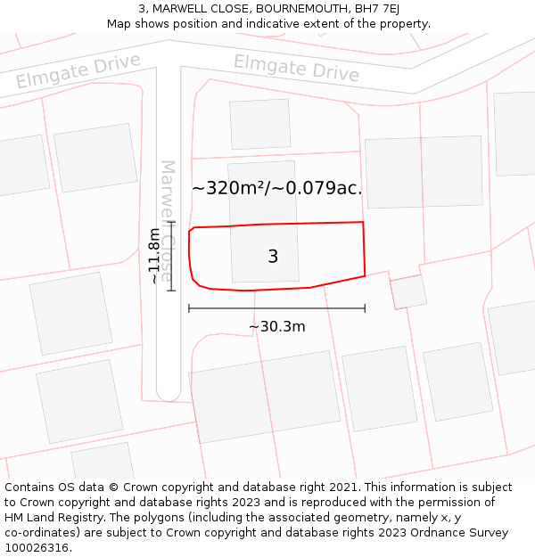 3, MARWELL CLOSE, BOURNEMOUTH, BH7 7EJ: Plot and title map