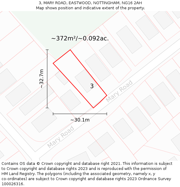 3, MARY ROAD, EASTWOOD, NOTTINGHAM, NG16 2AH: Plot and title map