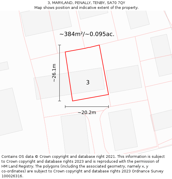 3, MARYLAND, PENALLY, TENBY, SA70 7QY: Plot and title map