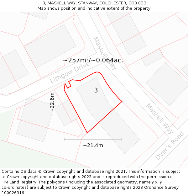 3, MASKELL WAY, STANWAY, COLCHESTER, CO3 0BB: Plot and title map
