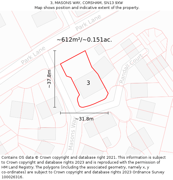 3, MASONS WAY, CORSHAM, SN13 9XW: Plot and title map