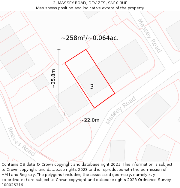 3, MASSEY ROAD, DEVIZES, SN10 3UE: Plot and title map