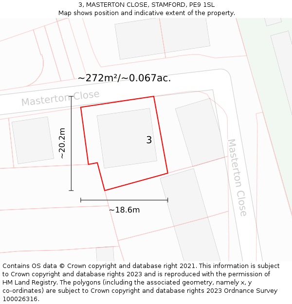3, MASTERTON CLOSE, STAMFORD, PE9 1SL: Plot and title map