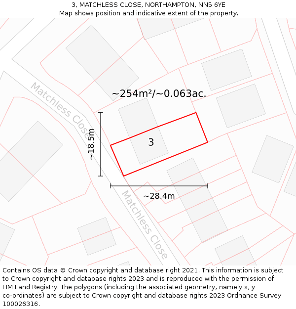 3, MATCHLESS CLOSE, NORTHAMPTON, NN5 6YE: Plot and title map