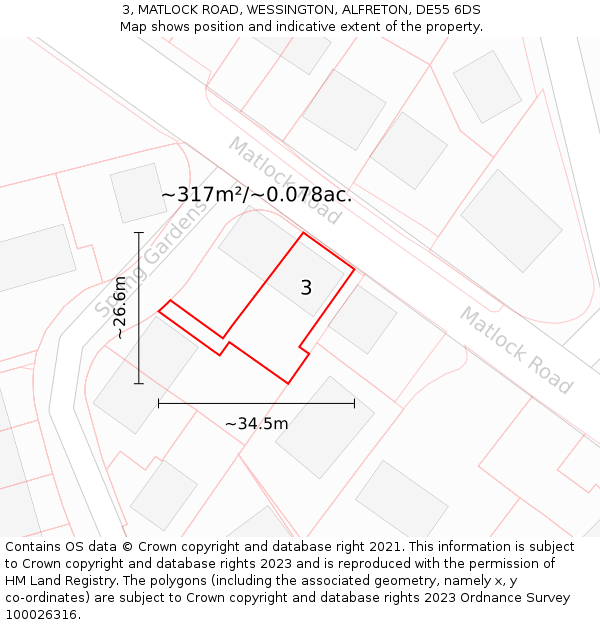 3, MATLOCK ROAD, WESSINGTON, ALFRETON, DE55 6DS: Plot and title map