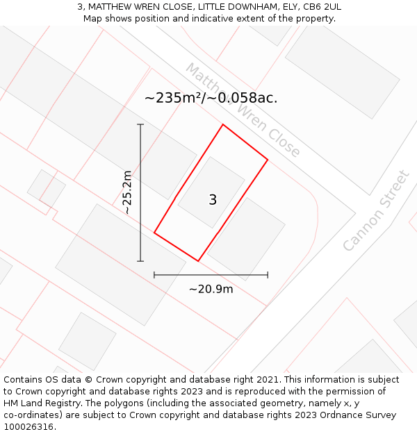 3, MATTHEW WREN CLOSE, LITTLE DOWNHAM, ELY, CB6 2UL: Plot and title map