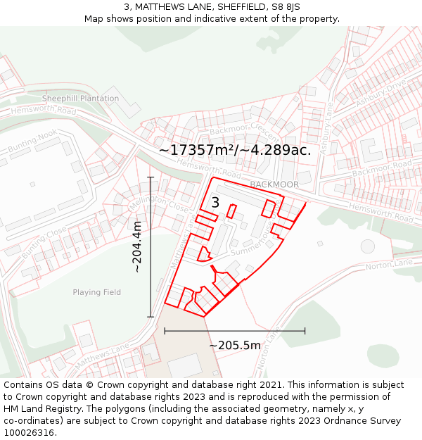 3, MATTHEWS LANE, SHEFFIELD, S8 8JS: Plot and title map