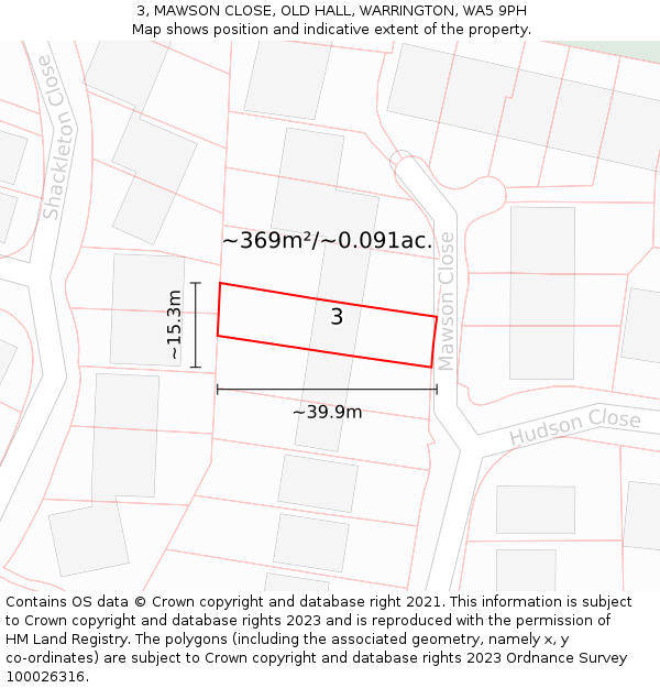 3, MAWSON CLOSE, OLD HALL, WARRINGTON, WA5 9PH: Plot and title map