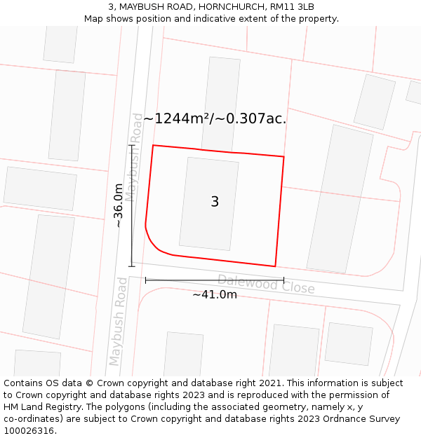 3, MAYBUSH ROAD, HORNCHURCH, RM11 3LB: Plot and title map