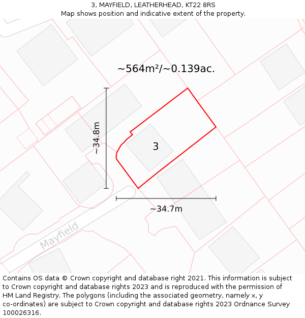 3, MAYFIELD, LEATHERHEAD, KT22 8RS: Plot and title map