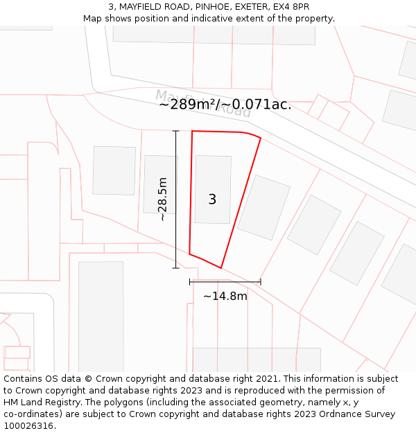 3, MAYFIELD ROAD, PINHOE, EXETER, EX4 8PR: Plot and title map