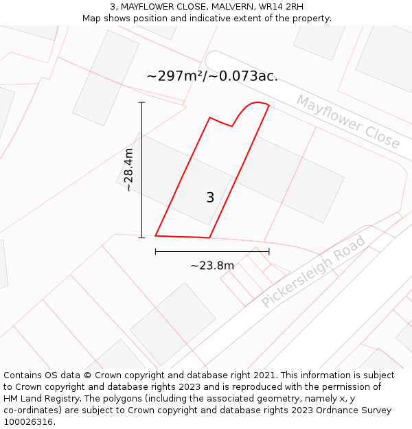 3, MAYFLOWER CLOSE, MALVERN, WR14 2RH: Plot and title map