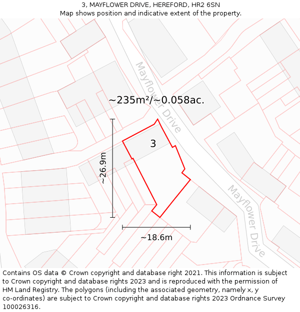 3, MAYFLOWER DRIVE, HEREFORD, HR2 6SN: Plot and title map